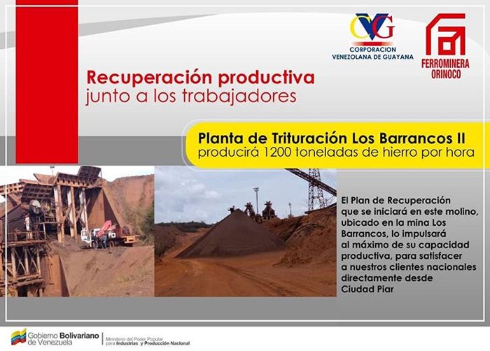Planta de Trituración Los Barrancos II producirá 1200 Ton/h de Fe
